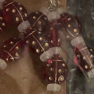 White lady bug beaded earrings